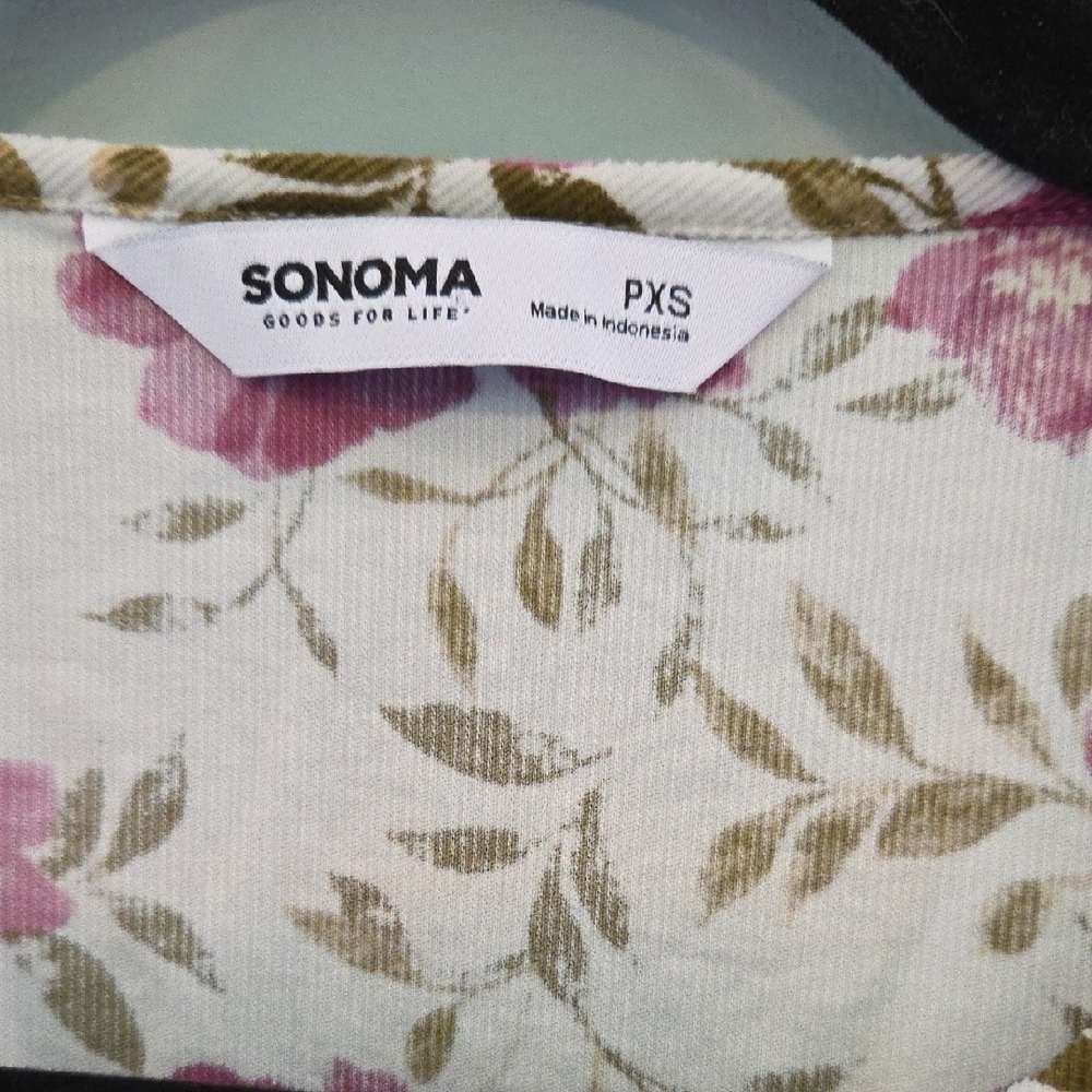 Sonoma Cropped Top 3/4 Sleeves Cream and Pink Corduroy Size Petite XS - Picture 2 of 10